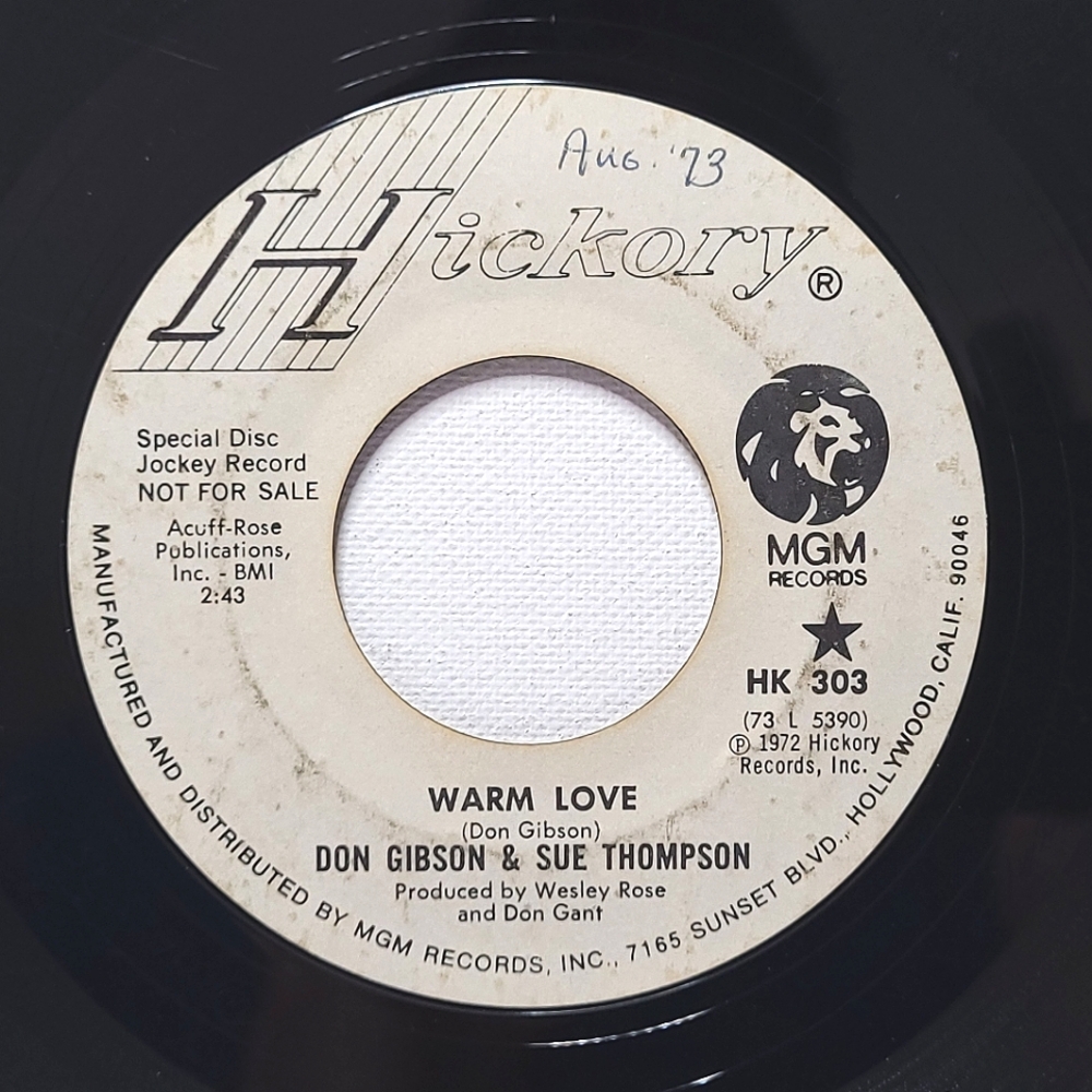 Don Gibson & Sue Thompson 45 Promo Warm Love / Fly The Friendly Skies With Jesus